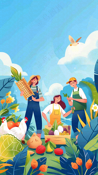 卡通插画劳动节职业人物形象插画背景