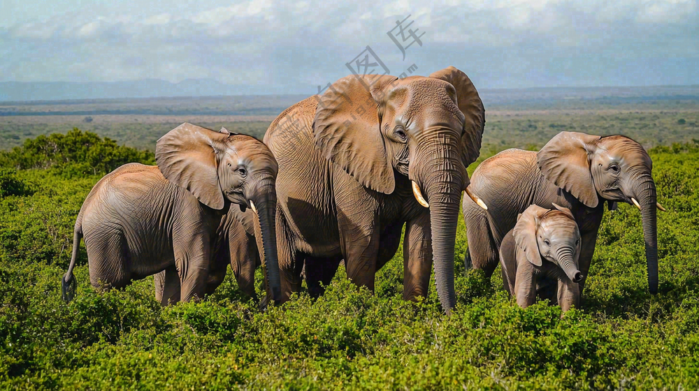 a herd of elephants standing on top of a lush green field, a portrait by Matt Stewart, pixabay, renaissance, elephants, african elephants in the jungle, a photo of an elephant