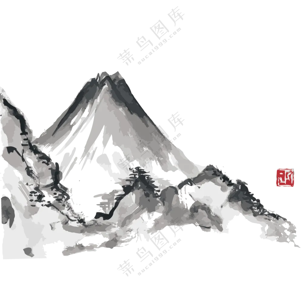 大山树木风景绘画创意免抠图片素材