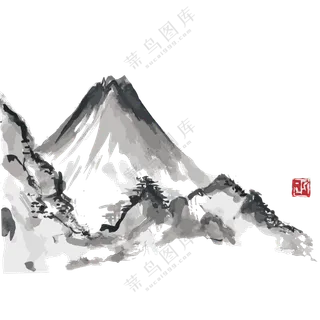 大山树木风景绘画创意免抠图片素材