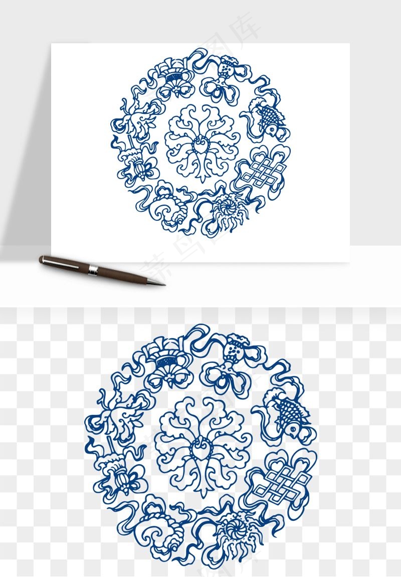 青花瓷花纹花卉图案png免抠