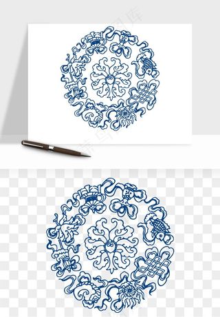 青花瓷花纹花卉图案png免抠
