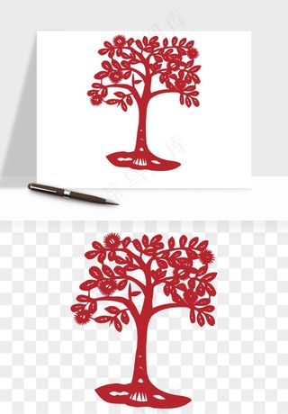 传统剪纸植物花卉png免抠