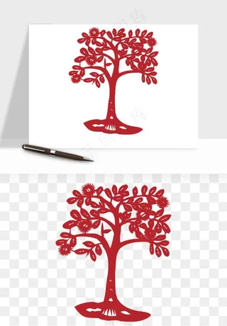 传统剪纸植物花卉png免抠