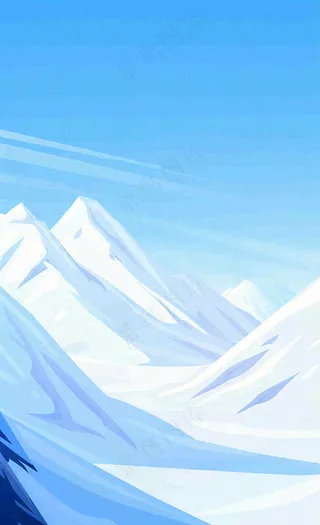 冬季高原雪山雪景小寒大寒卡通插画背景
