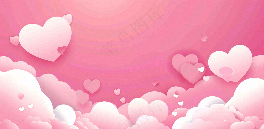 粉白色立体爱心浪漫情人节七夕插画背景