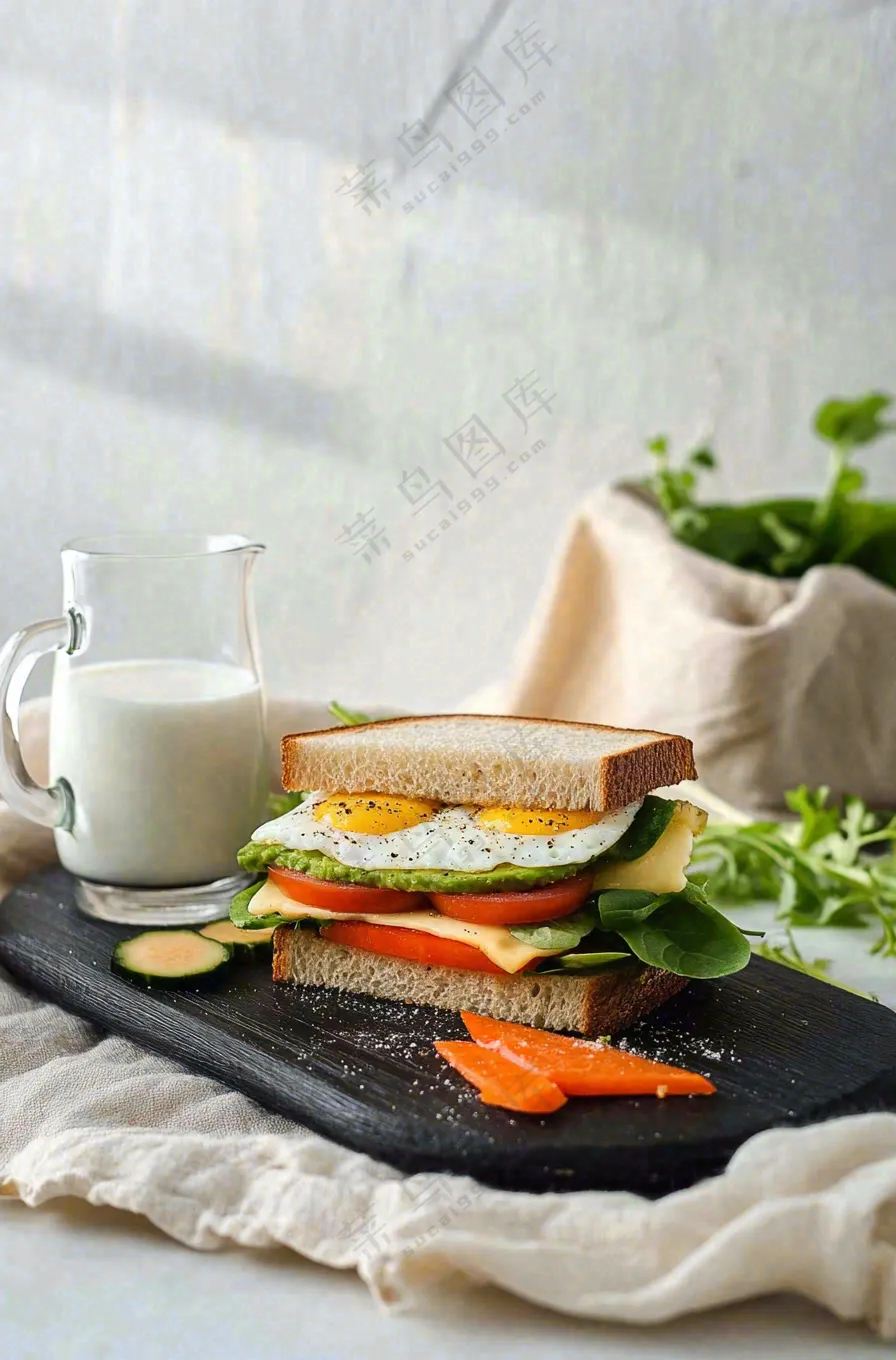 营养美味早餐面包吐司牛奶摄影图