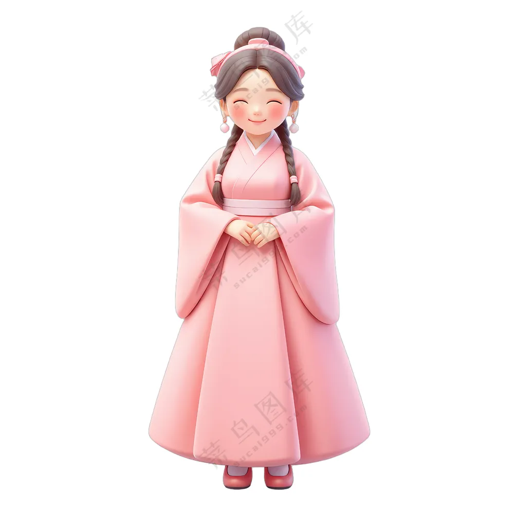 粉衣少女微笑着双手合拢站立