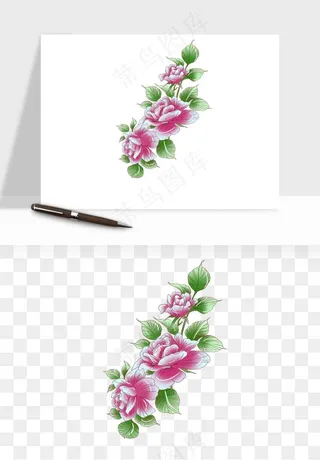 手绘国潮牡丹花花卉图案png免抠