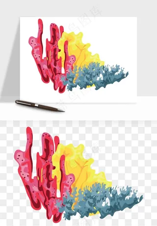 卡通珊瑚海底植物png免抠