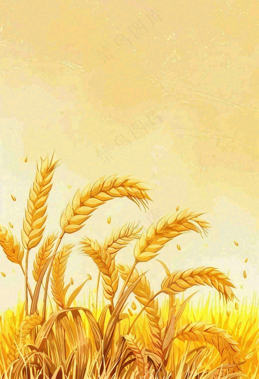 农田里金黄的麦穗稻穗收成卡通插画芒种世界粮食日插画背景