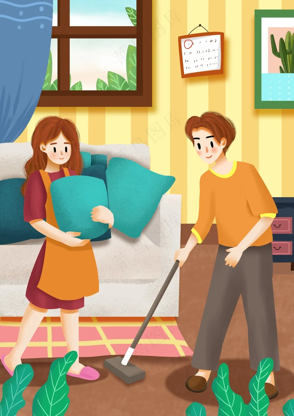 浪漫温馨五一插画 