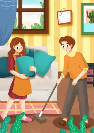 浪漫温馨五一插画 