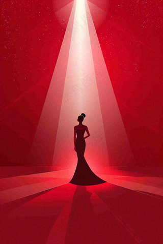 红色舞台灯光女王女生节女神妇女节插画背景