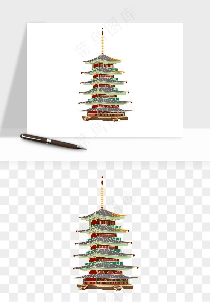 国潮风古建筑古楼古塔鼓楼psd,png免抠图(3000x4000)psd模版下载