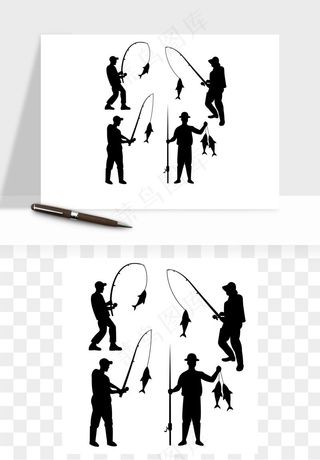 钓鱼人物剪影矢量