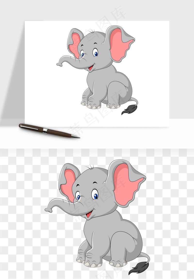 手绘大象小象png免抠