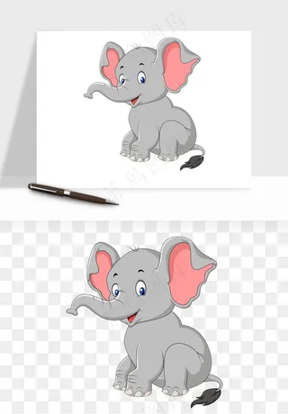 手绘大象小象png免抠