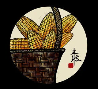 丰收线描PSD分层素材