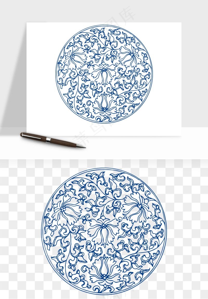 青花瓷花纹花卉图案png免抠