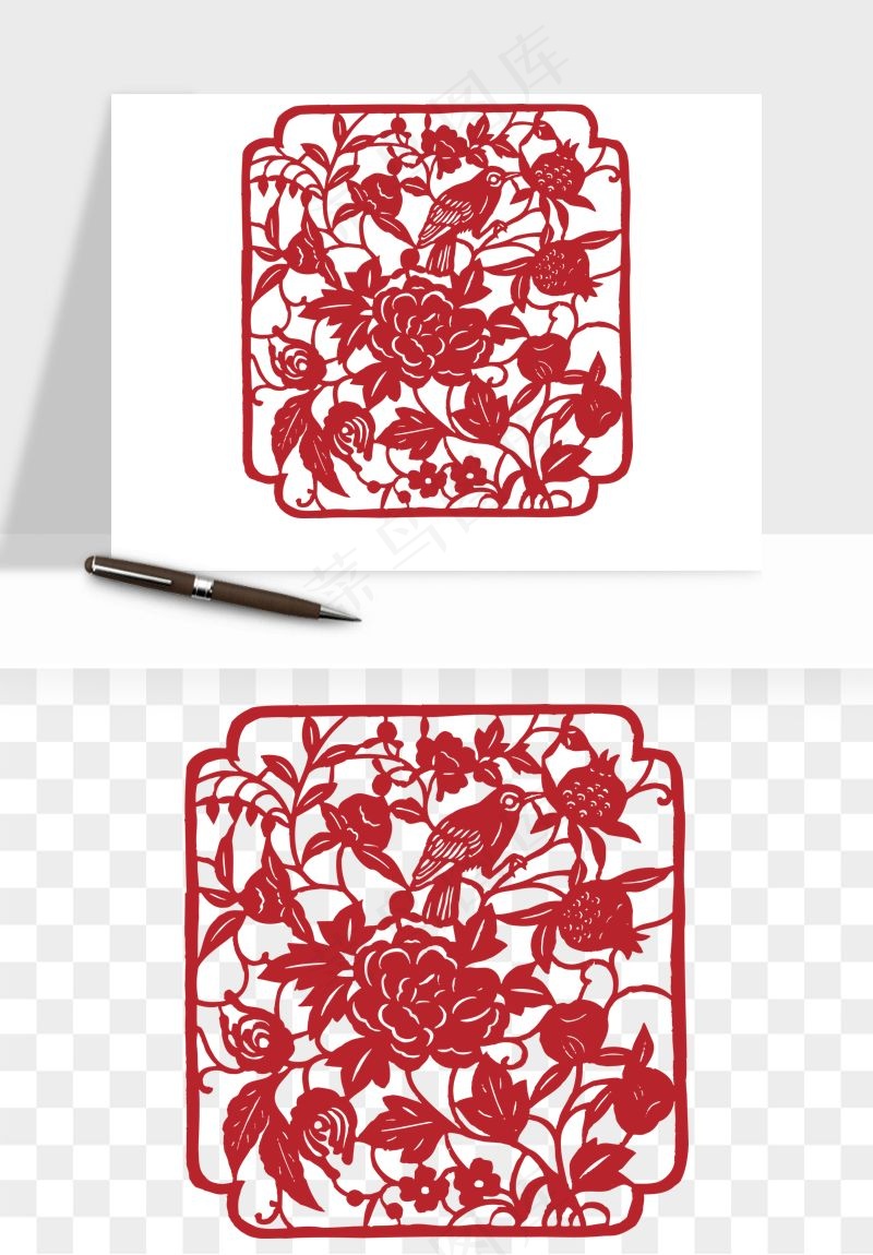 传统窗花剪纸图案png免抠
