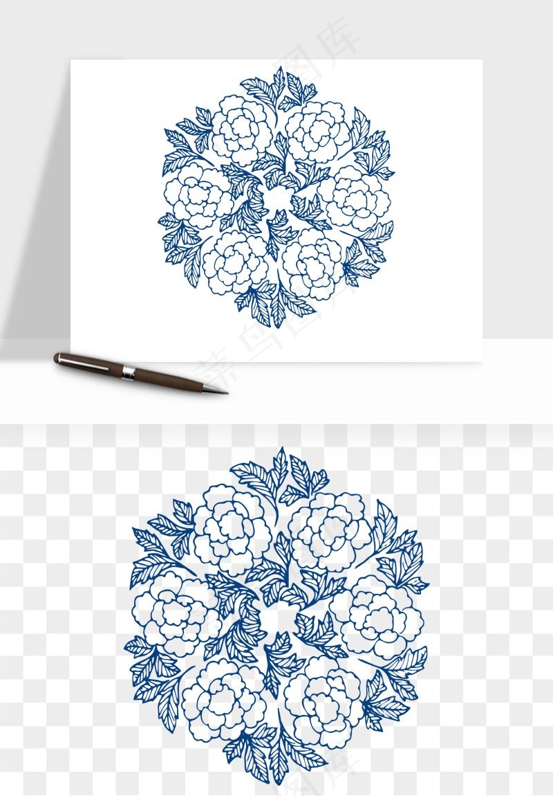 青花瓷花纹花卉图案png免抠
