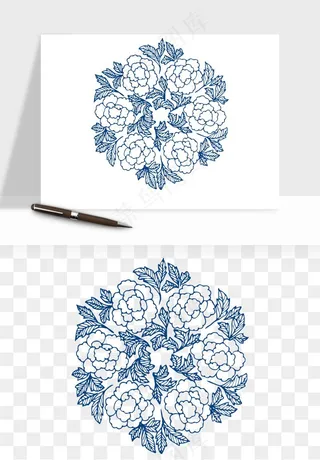 青花瓷花纹花卉图案png免抠