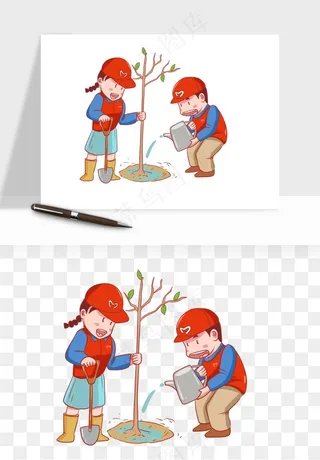 手绘植树节挖土人物png免抠