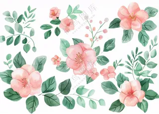 春天粉色花朵插画 免抠