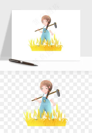 手绘节气人物插画png免抠