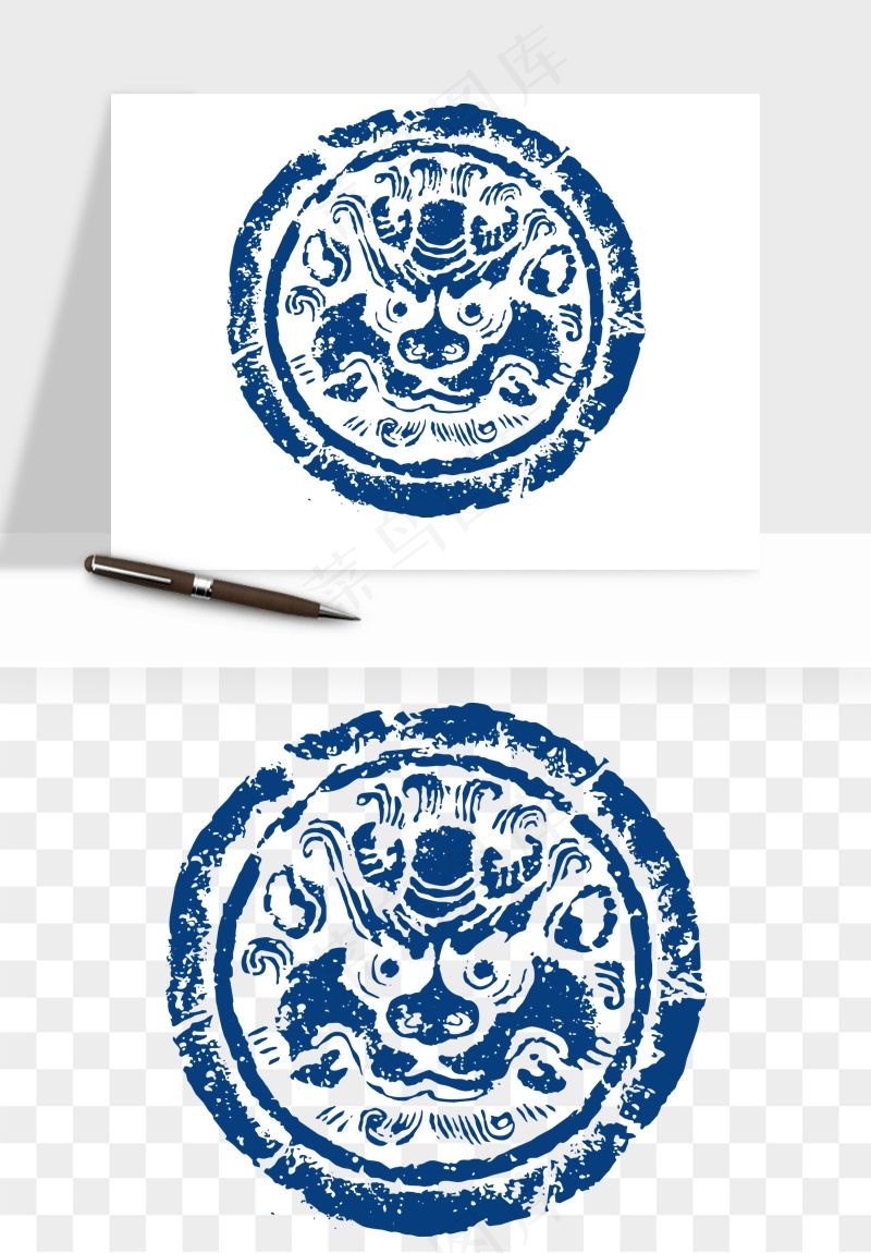 青花瓷花纹花卉图案png免抠