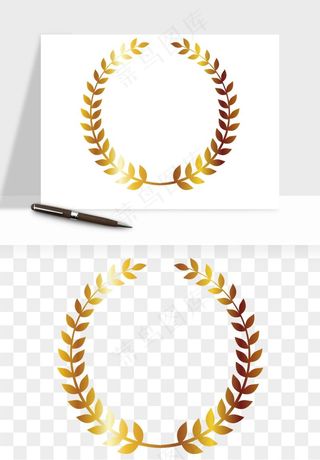 边框橄榄桂枝麦穗奖章png免抠