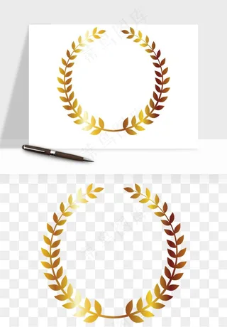 边框橄榄桂枝麦穗奖章png免抠
