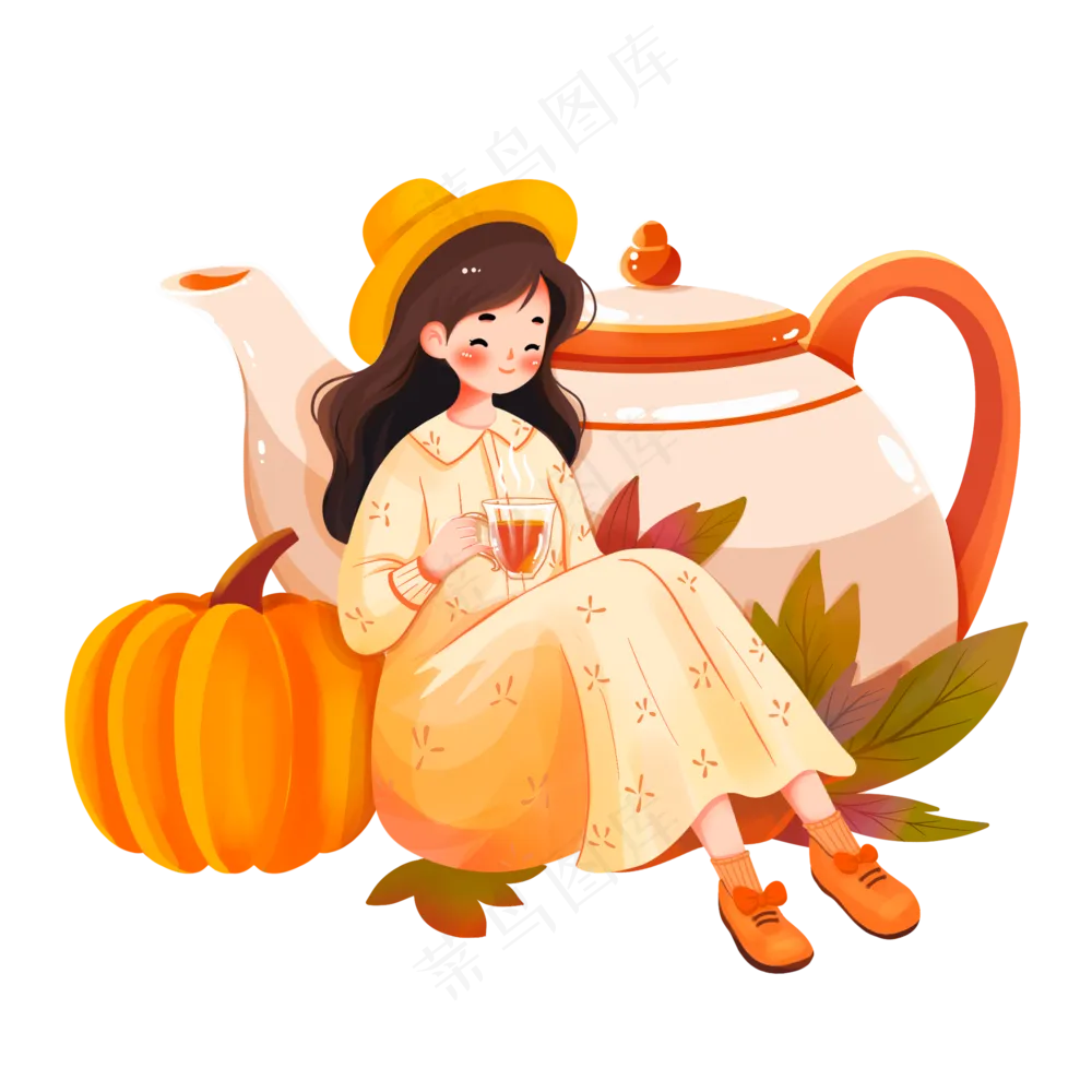 秋天南瓜茶壶人物