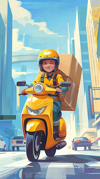 工作的外卖员送餐辛勤劳动节卡通插画背景