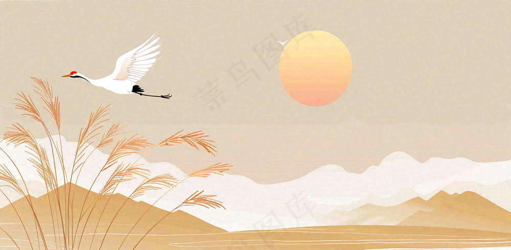秋天插画风景处暑背景