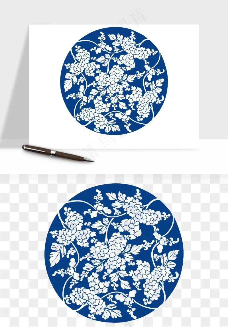 青花瓷花纹花卉图案png免抠