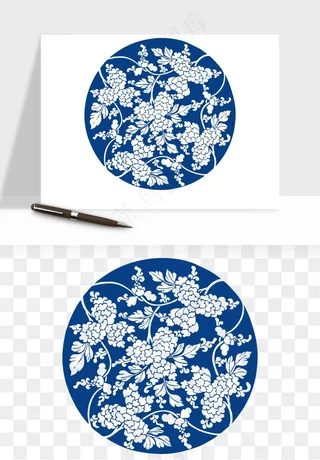 青花瓷花纹花卉图案png免抠