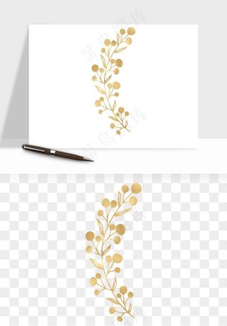 金色植物花环边框png免抠