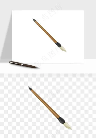 中式砚台毛笔书法png免抠