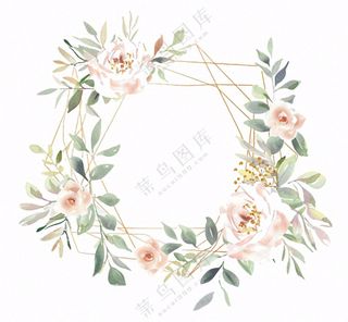 玫瑰花花环边框插画免抠