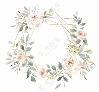 玫瑰花花环边框插画免抠