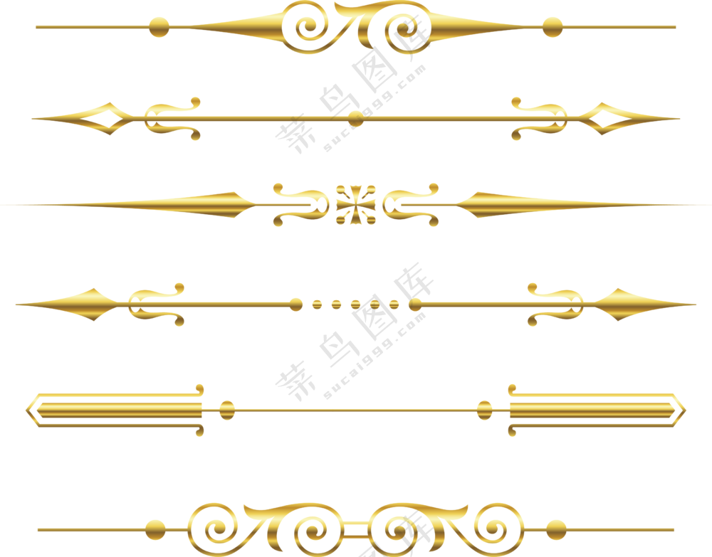 多种样式的金色质感分割线PNG素材