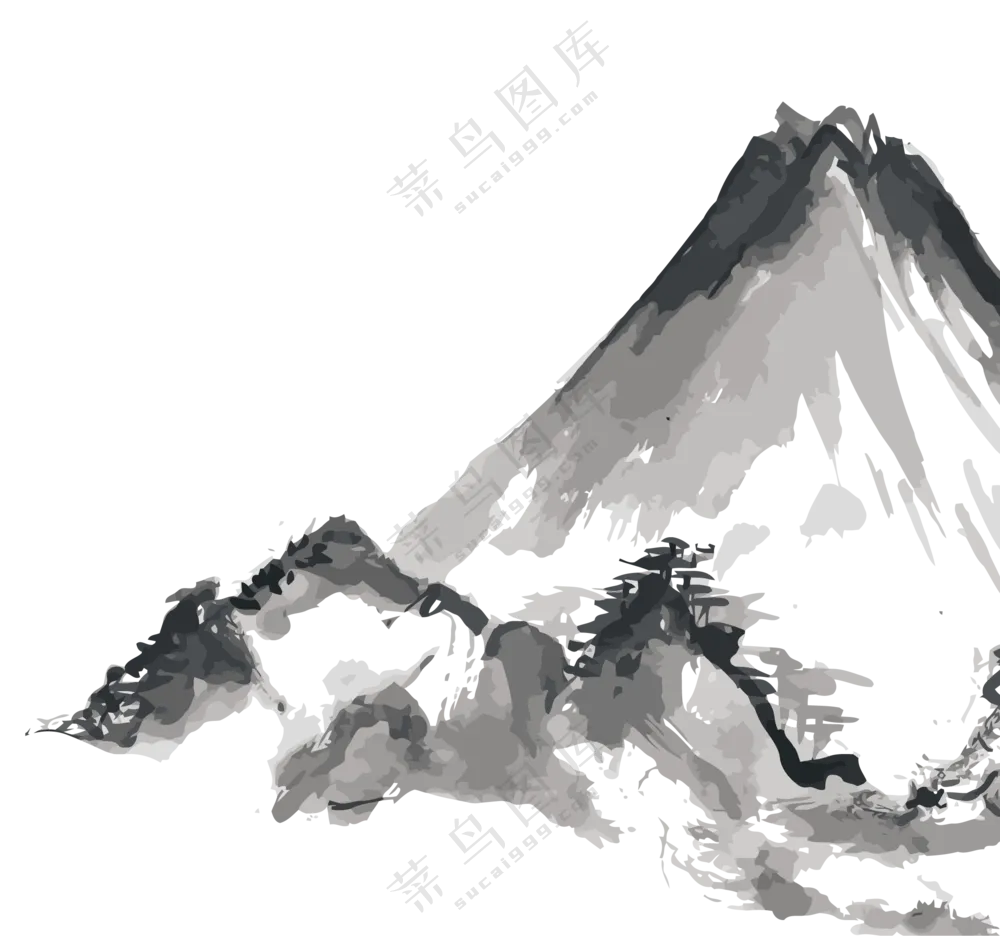 水墨手绘绘画创意高山免抠图片素材