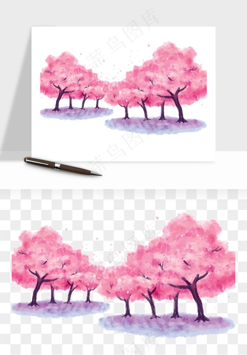 手绘浪漫花树桃花树png免抠
