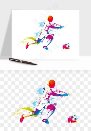 手绘踢足球运动人物png免抠