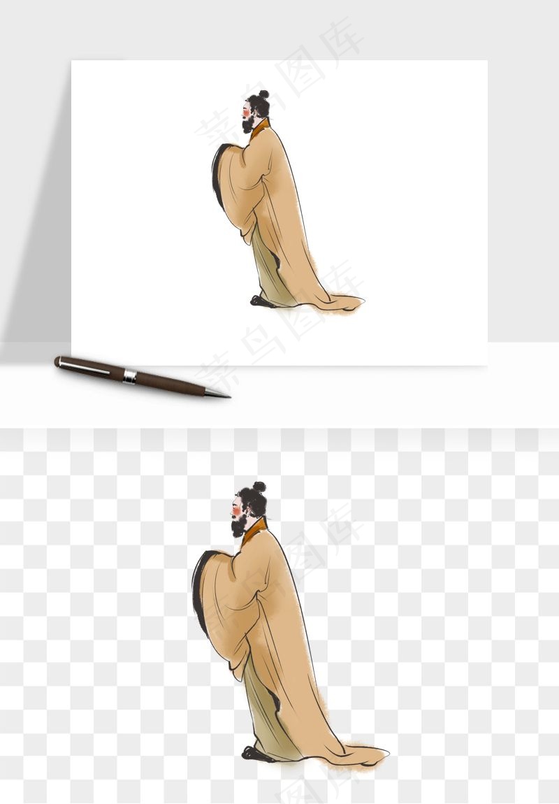 手绘古代诗人文人png免抠