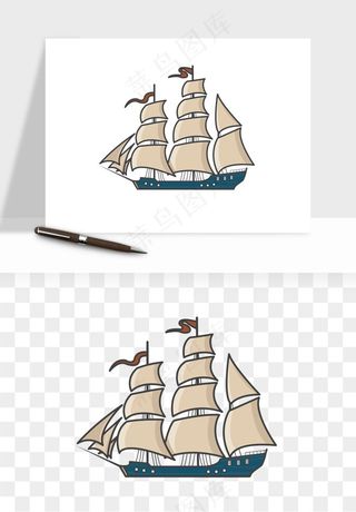 手绘航行帆船png免抠