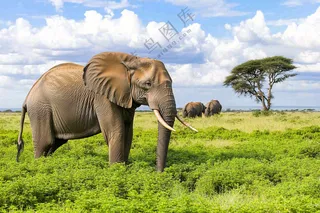 非洲大草原大象象群野生动物保护动物摄影图