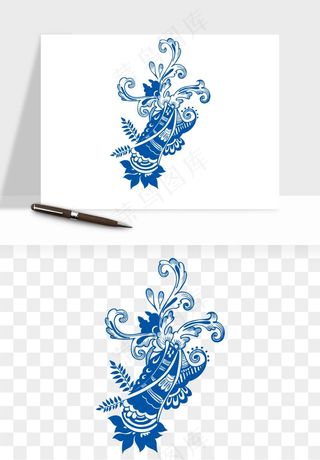 青花瓷花纹花卉图案png免抠